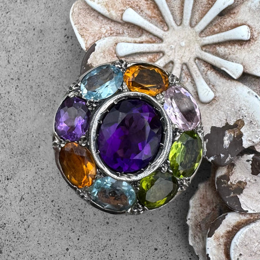 Amethyst Citrine Peridot Topaz Tourmaline Cluster Ring