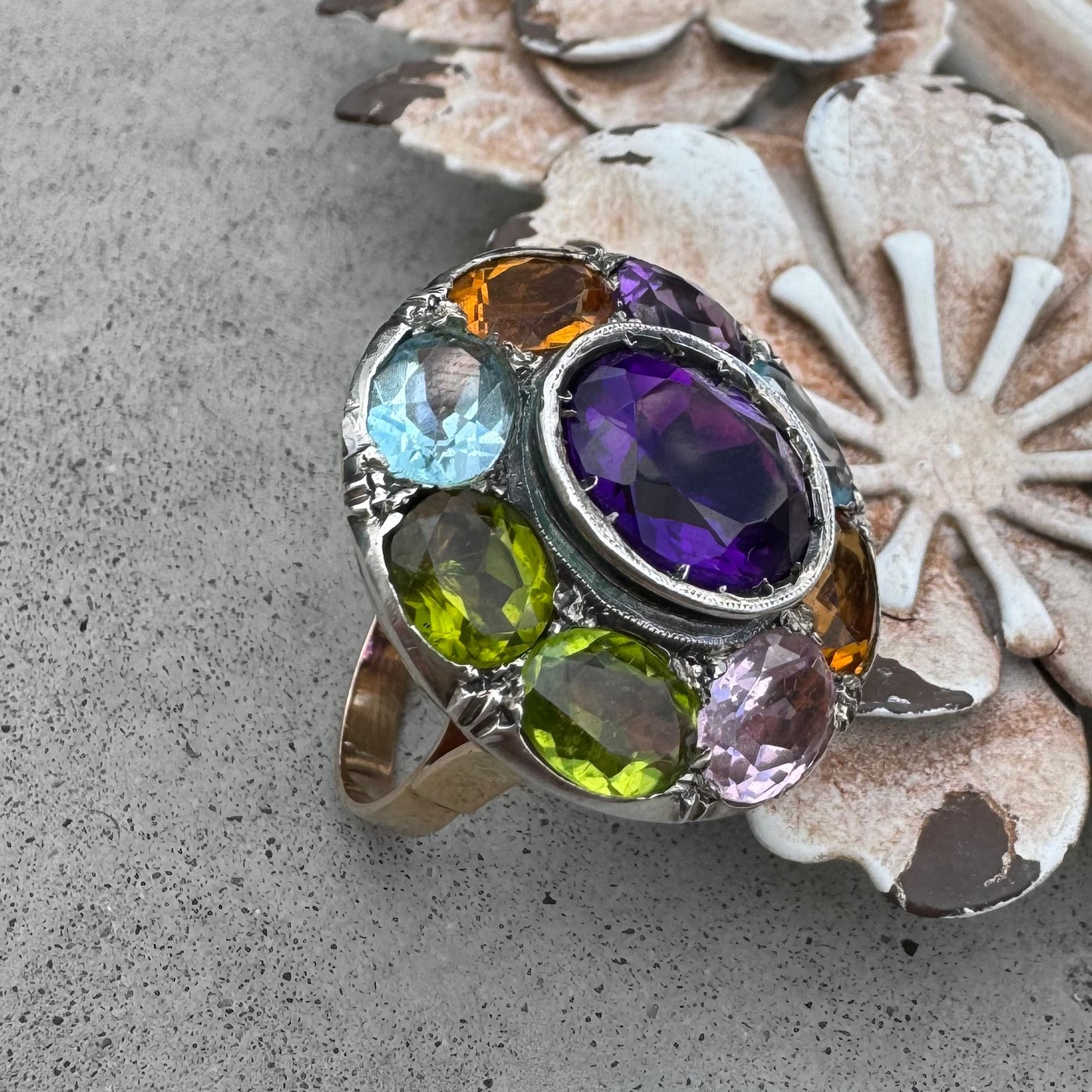 Amethyst Citrine Peridot Topaz Tourmaline Cluster Ring