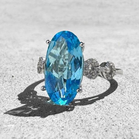 Blue Topaz Diamonds White Gold Ring