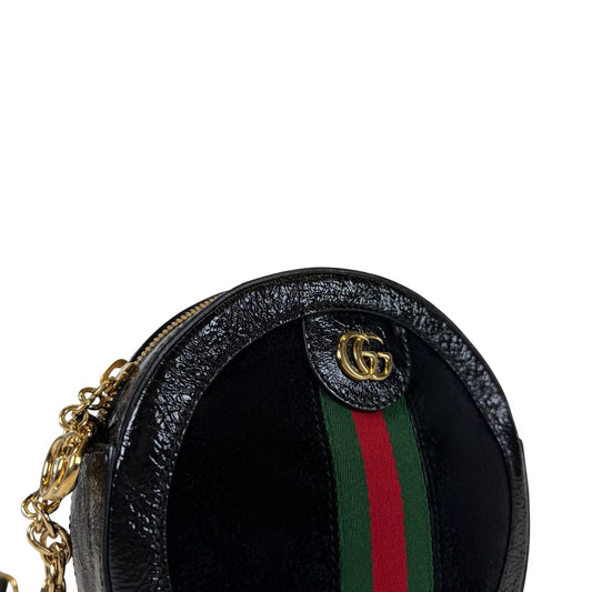 Gucci Ophidia Web Suede Patent Round Bag