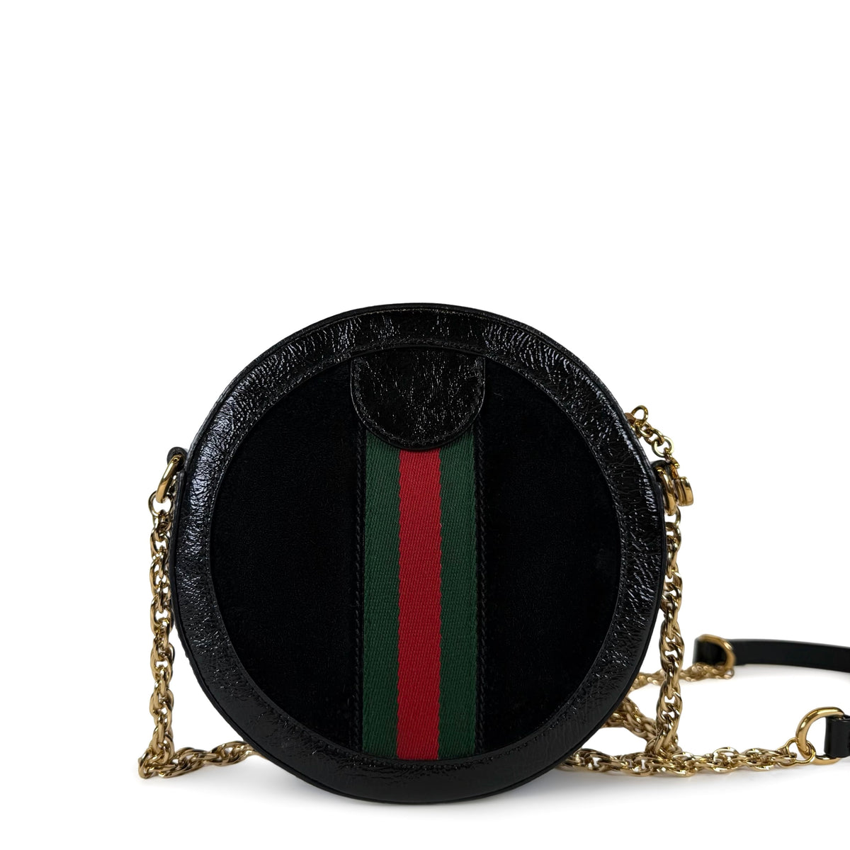 Gucci Ophidia Web Suede Patent Round Bag