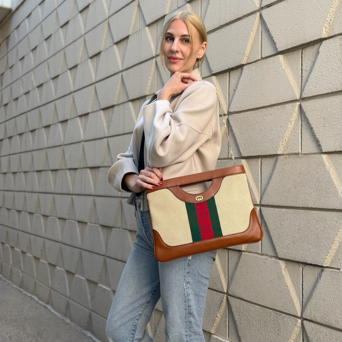 Gucci Canvas Vintage Large Shoulder Bag