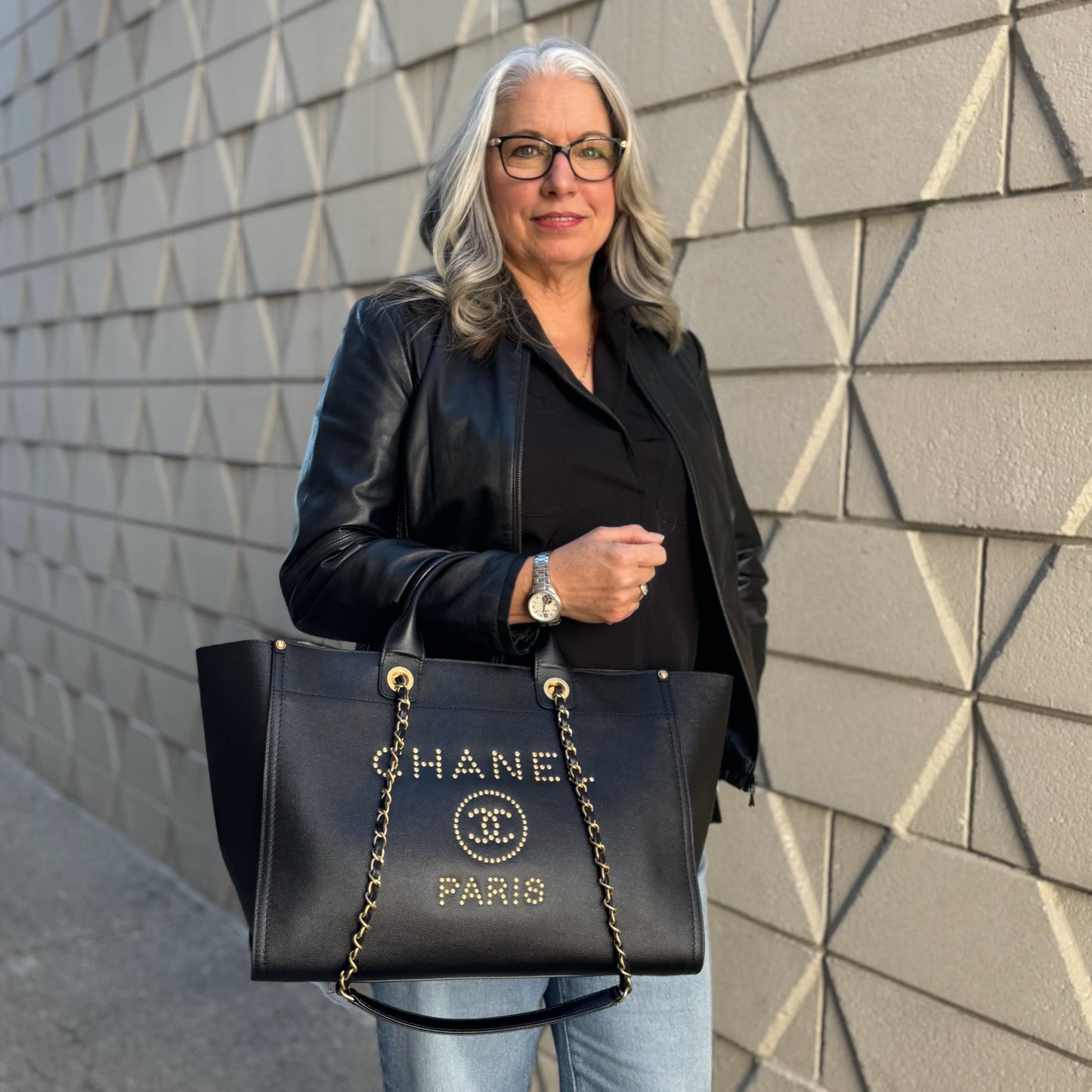 Chanel Deauville Caviar Leather Tote Bag
