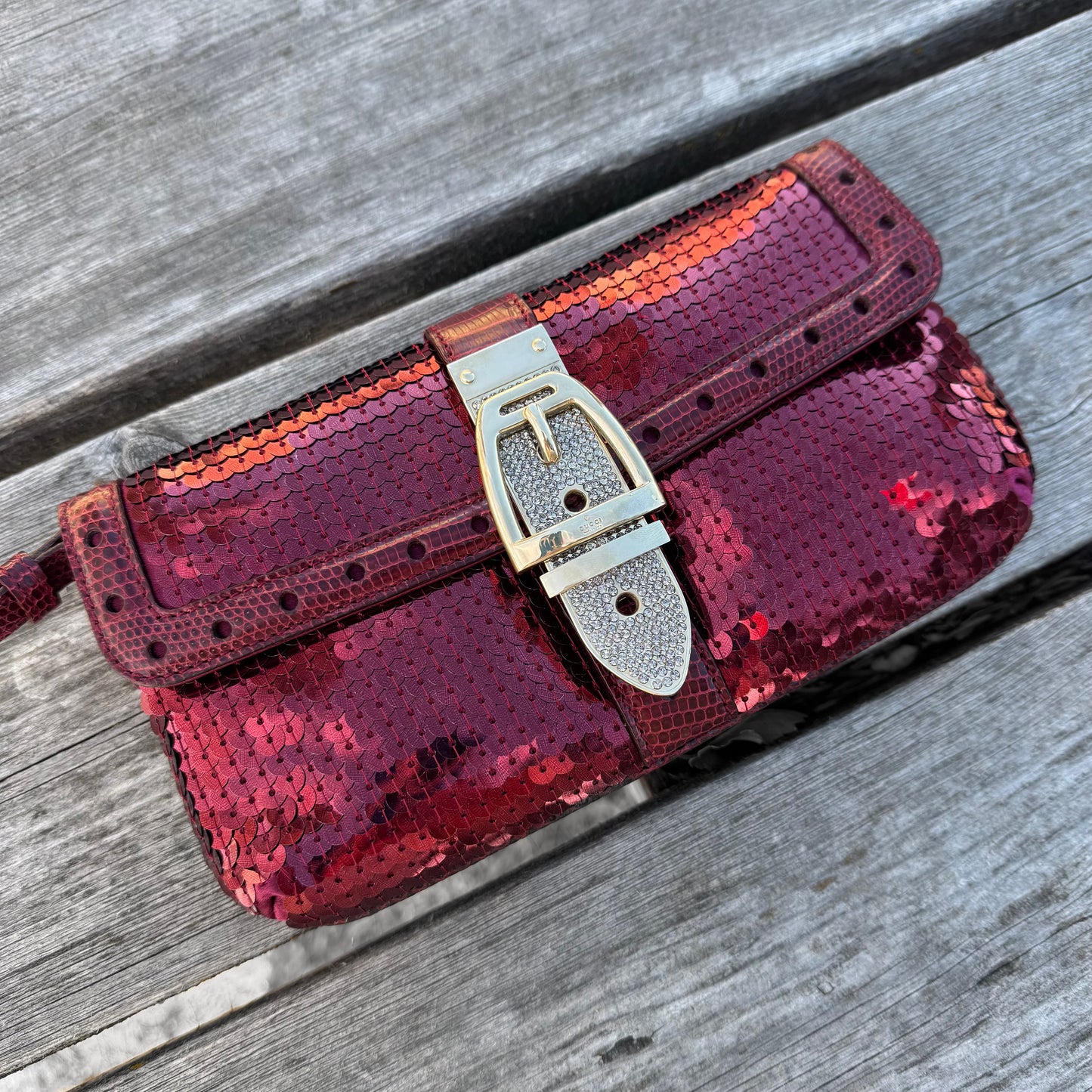 Gucci Sequin Lizard Crystal Wristlet Clutch