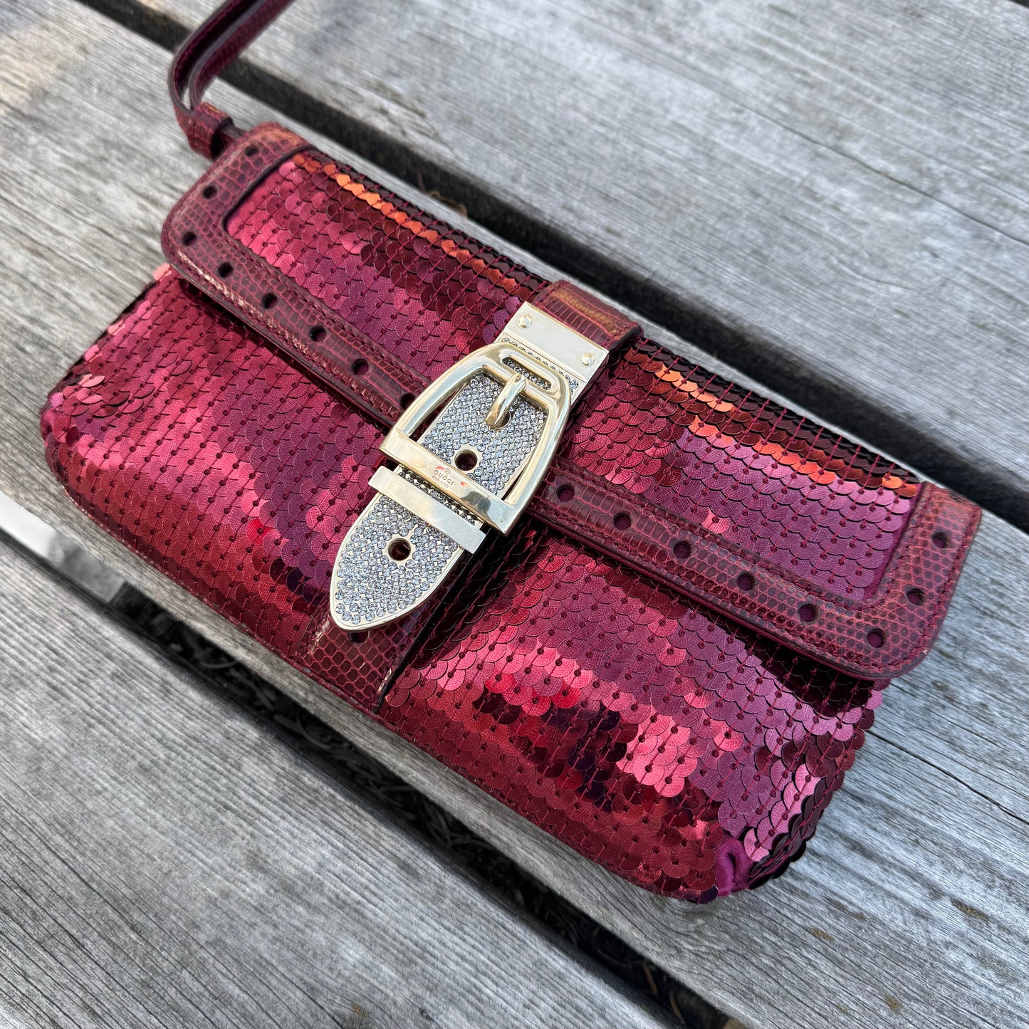 Gucci Sequin Lizard Crystal Wristlet Clutch