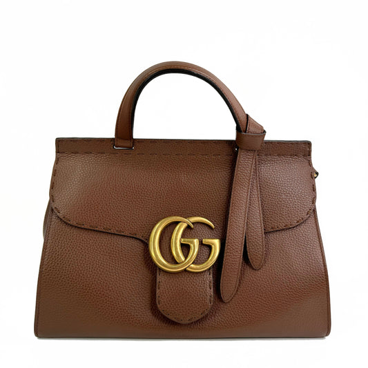 Gucci GG Marmont Top Handle Chocolate Medium Bag