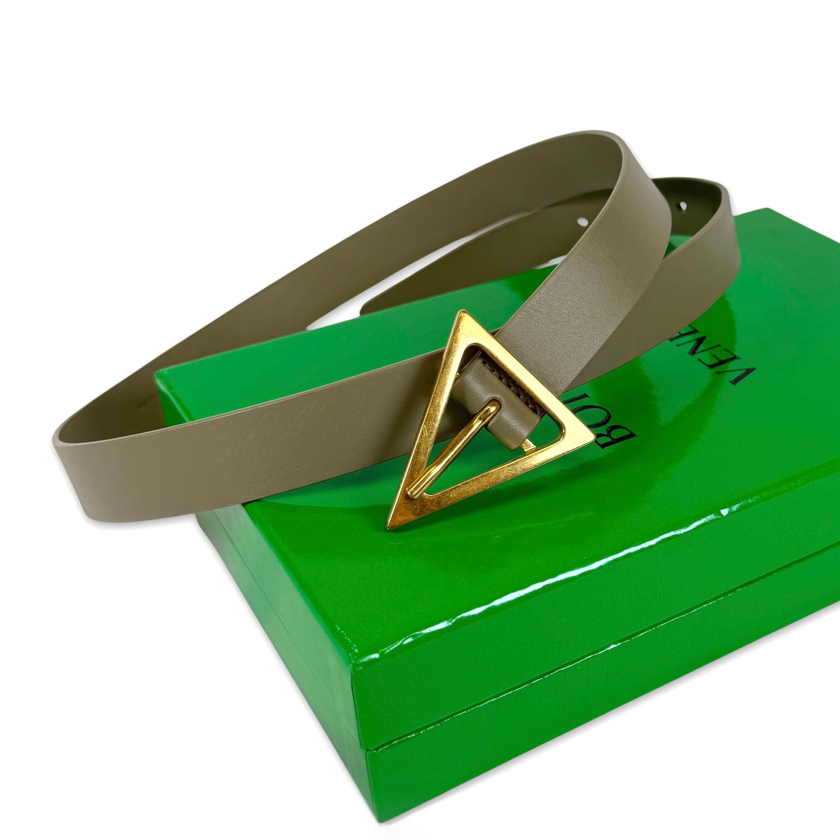 Bottega Veneta Forest Green Belt with Gold Triangle Buckle Bottega Veneta Triangle-Buckle Leather Belt – Wilder main image 4