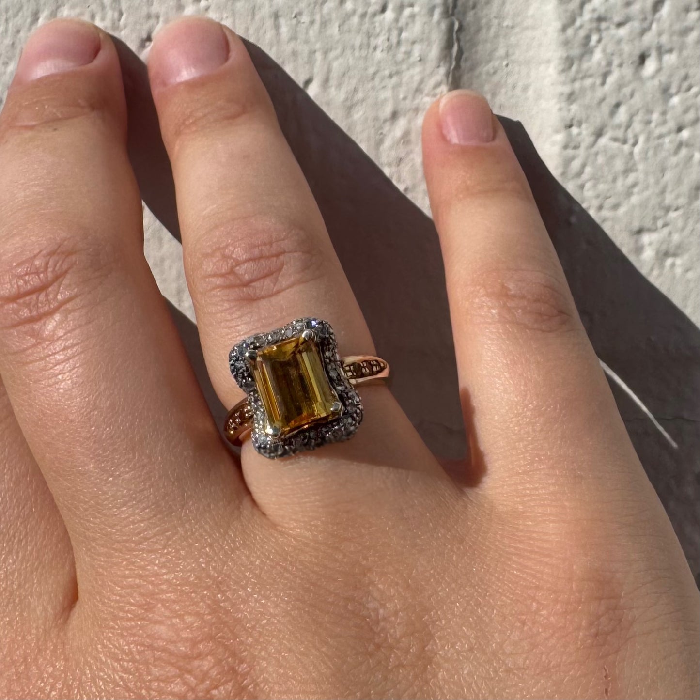 Citrine and Diamond 14K Gold Plated Sterling Silver Ring