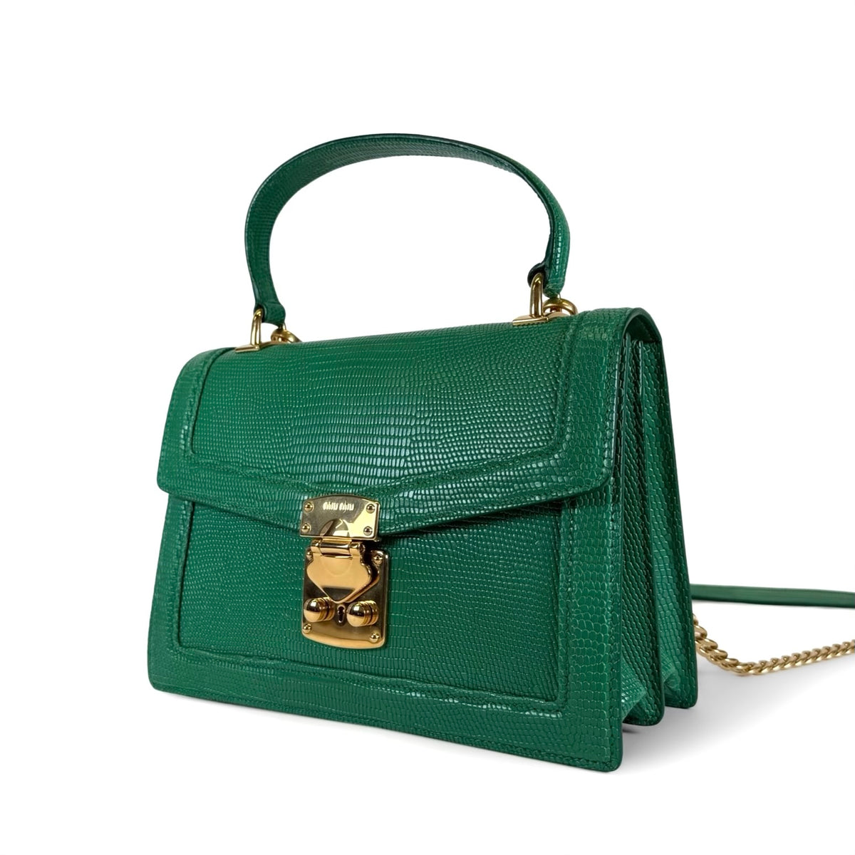 Miu Miu Confidential Lizard-Embossed Top Handle Bag