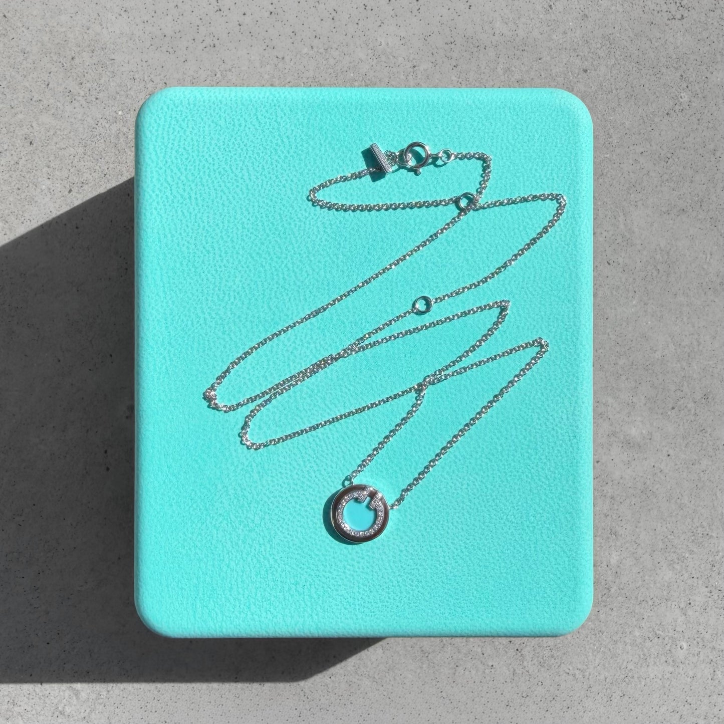 Tiffany & Co. T Circle White Gold Turquoise Diamonds Necklace