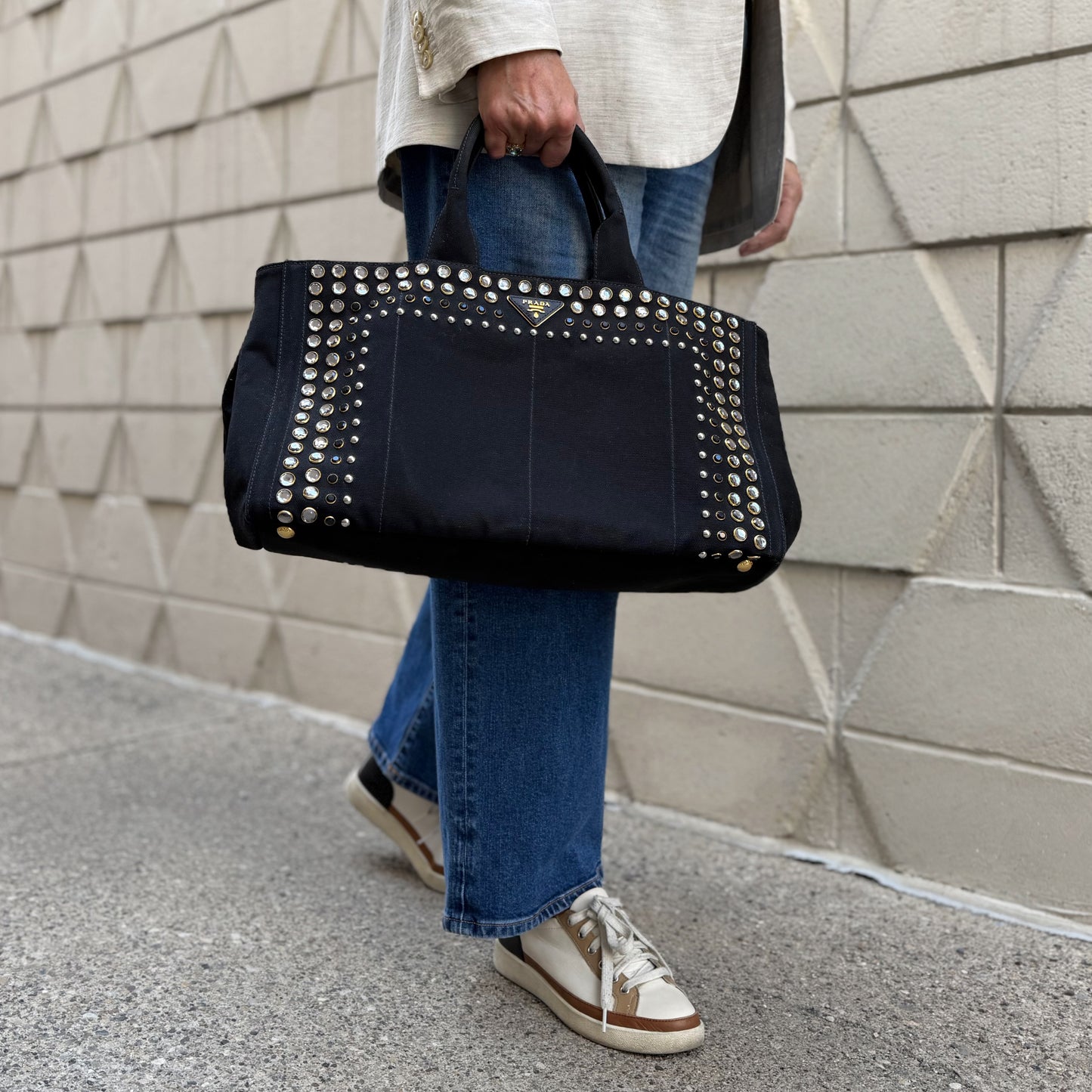 Prada Bijoux Canapa Studded Tote Bag