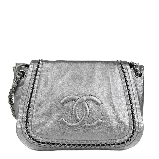 Chanel Accordion Luxe Flap Silver Bag