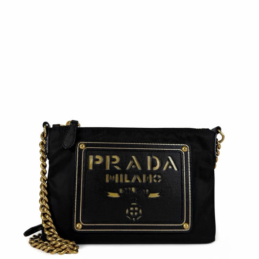 Prada Oro Tessuto Chain Crossbody Bag