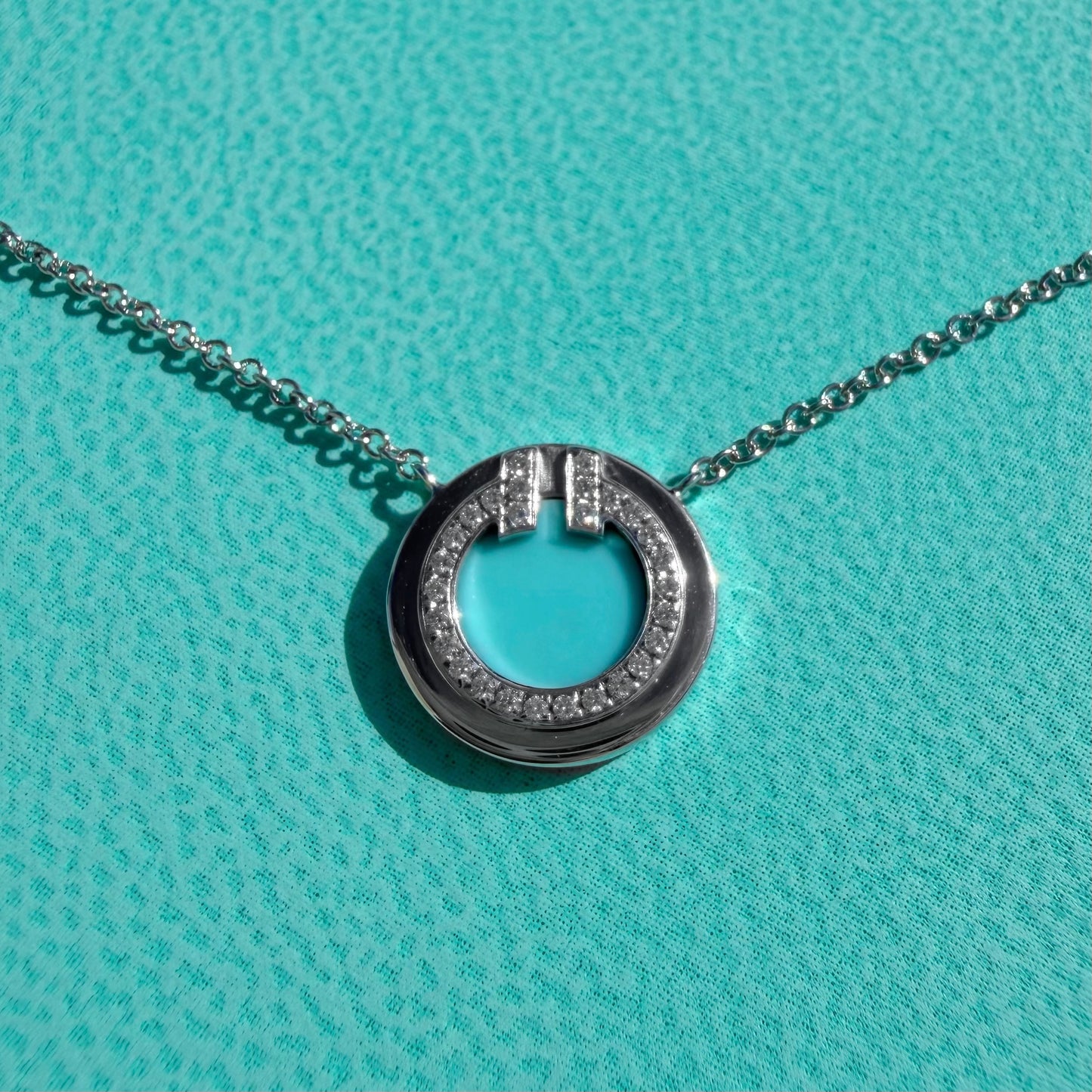 Tiffany & Co. T Circle White Gold Turquoise Diamonds Necklace