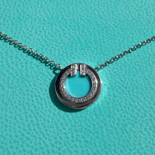 Tiffany & Co. T Circle White Gold Turquoise Diamonds Necklace