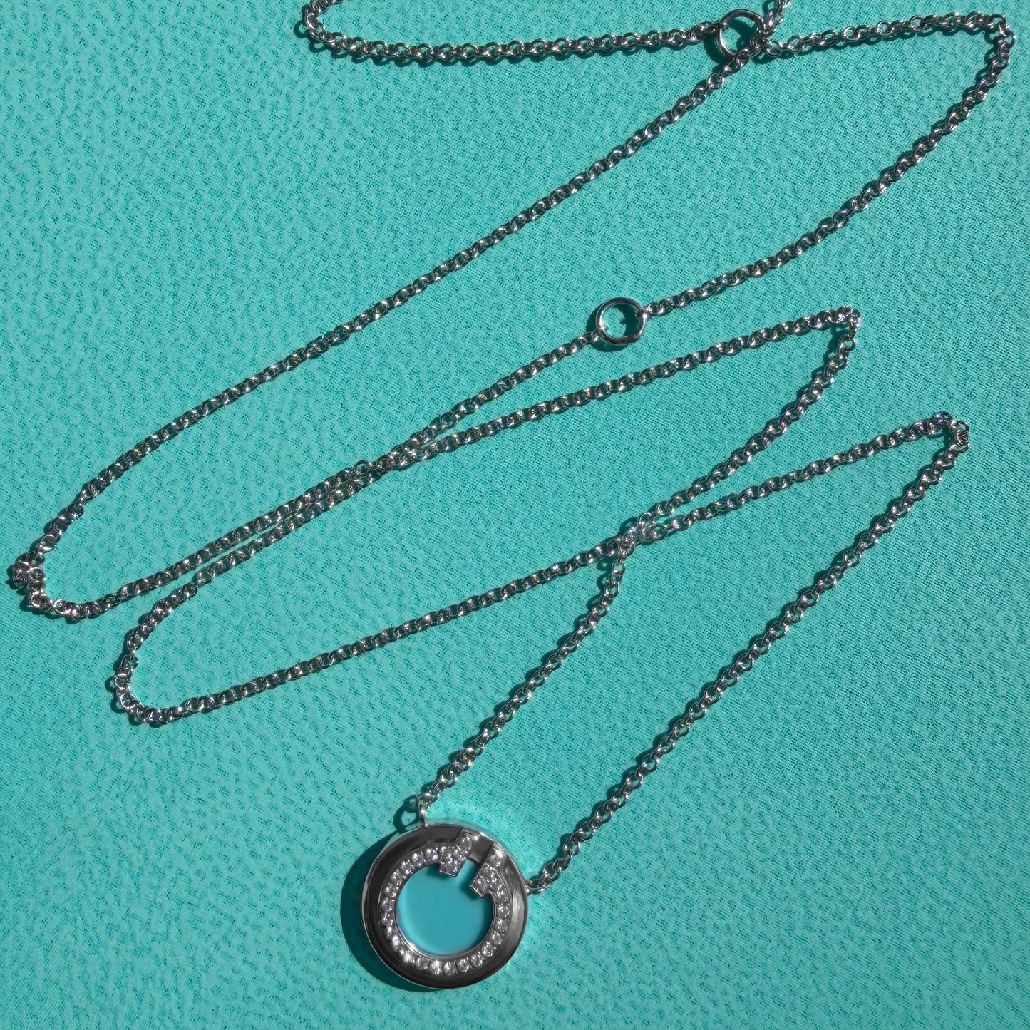 Tiffany & Co. T Circle White Gold Turquoise Diamonds Necklace