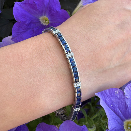 Custom Sapphires & Diamonds White Gold Tennis Bracelet