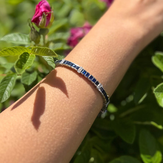 Custom Sapphires & Diamonds White Gold Tennis Bracelet