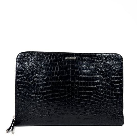 Saint Laurent Croc-Embossed Leather Pouch