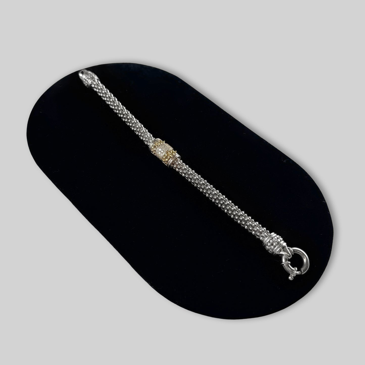 Yellow Gold Accents and Diamonds Sterling Silver Popcorn Link Bracelet