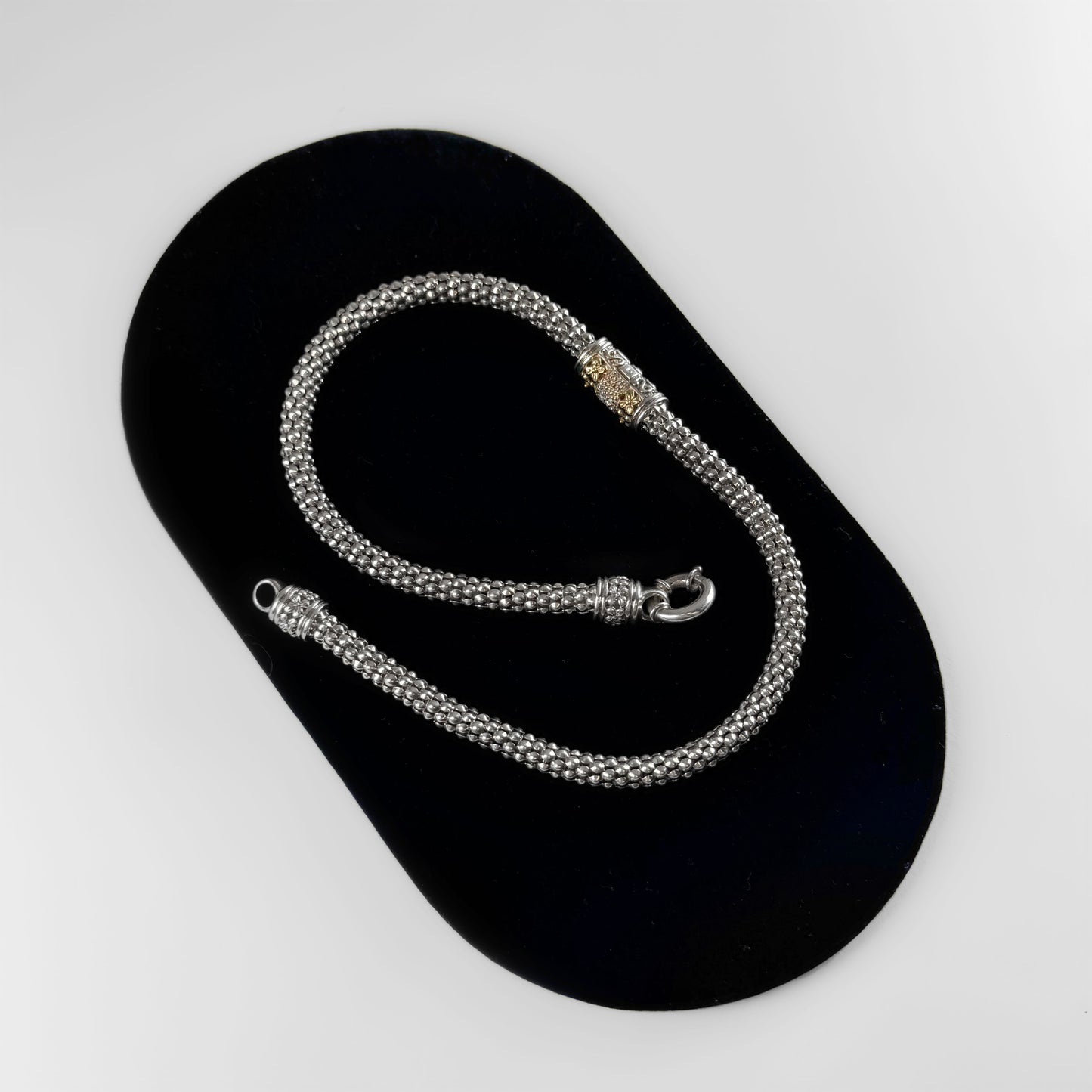 Yellow Gold Accents and Diamonds Sterling Silver Popcorn Link Necklace