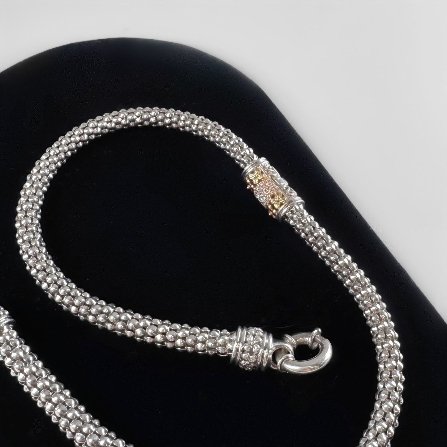 Yellow Gold Accents and Diamonds Sterling Silver Popcorn Link Necklace