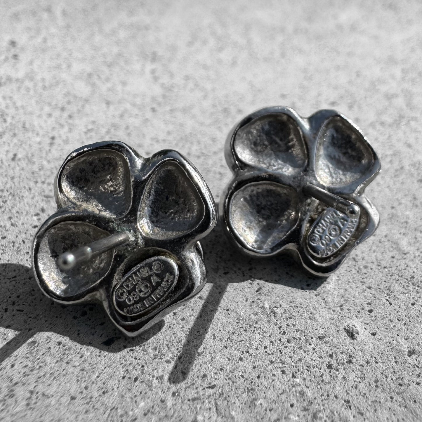 Chanel Black Resin Camellia Stud Earrings