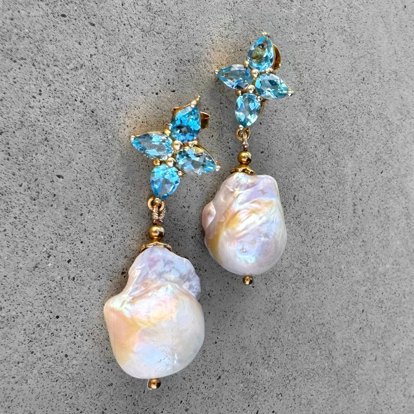 Blue Topaz and Pearl Gold Plated Sterling Silver Earring
