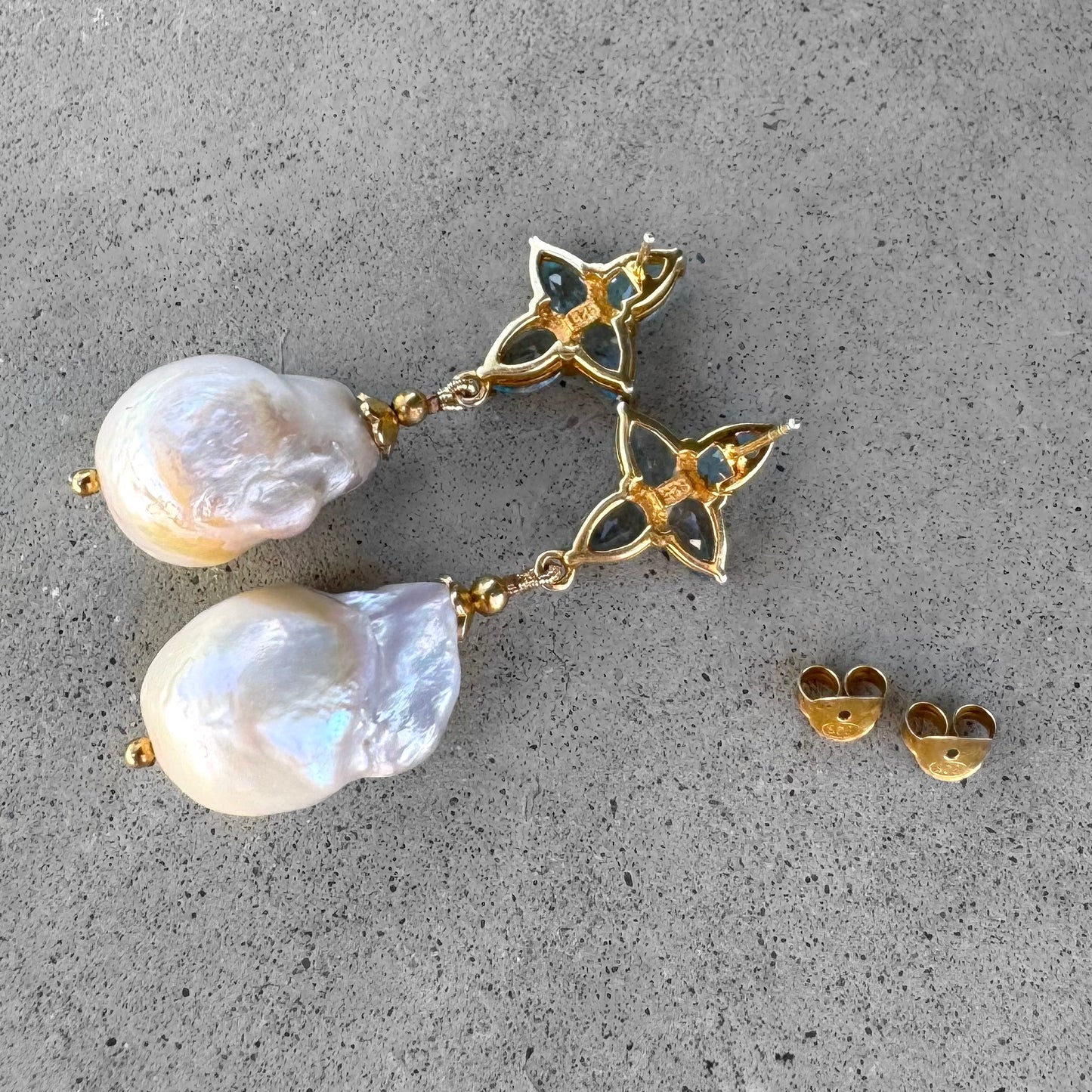 Blue Topaz and Pearl Gold Plated Sterling Silver Earring