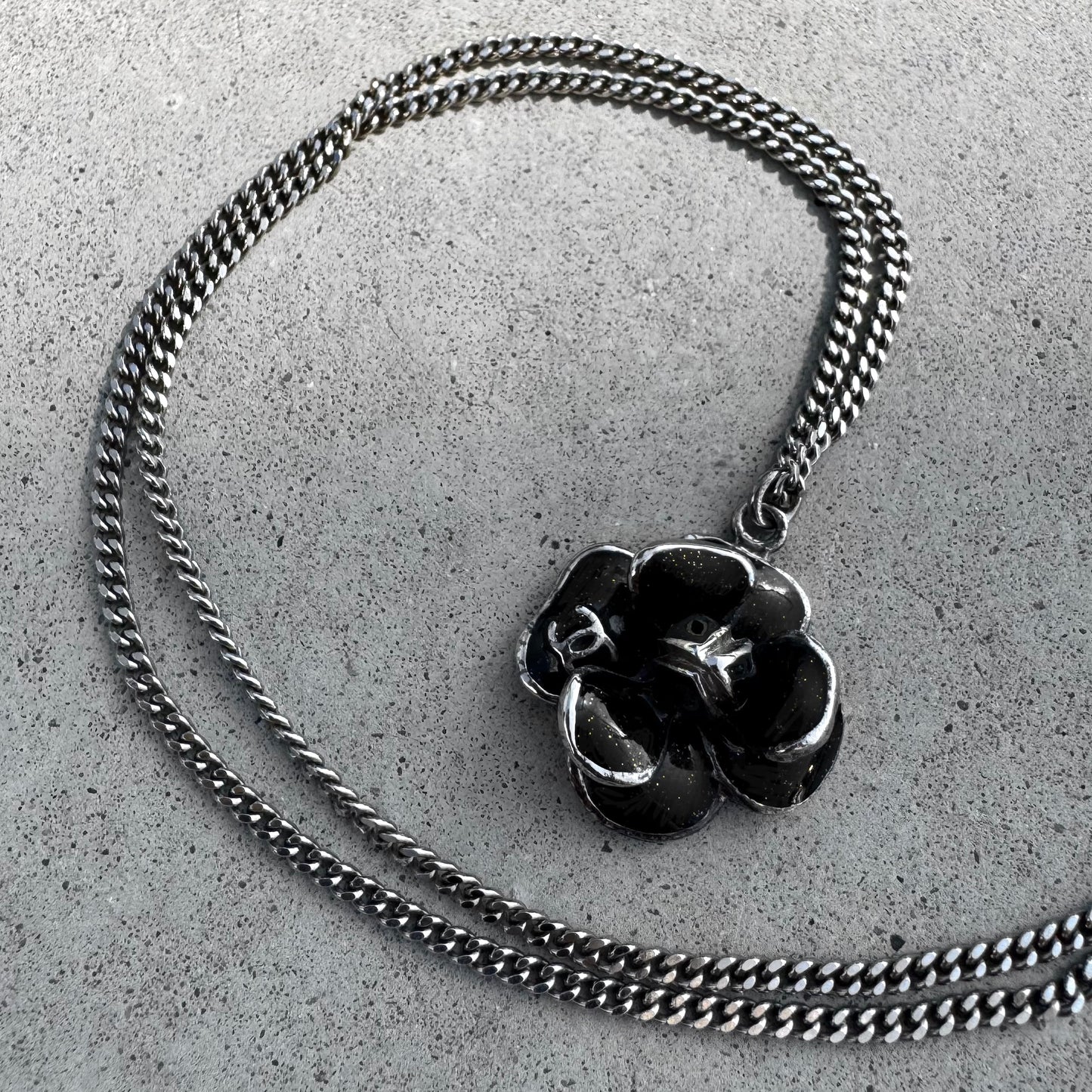 Chanel Black Resin Camellia Necklace