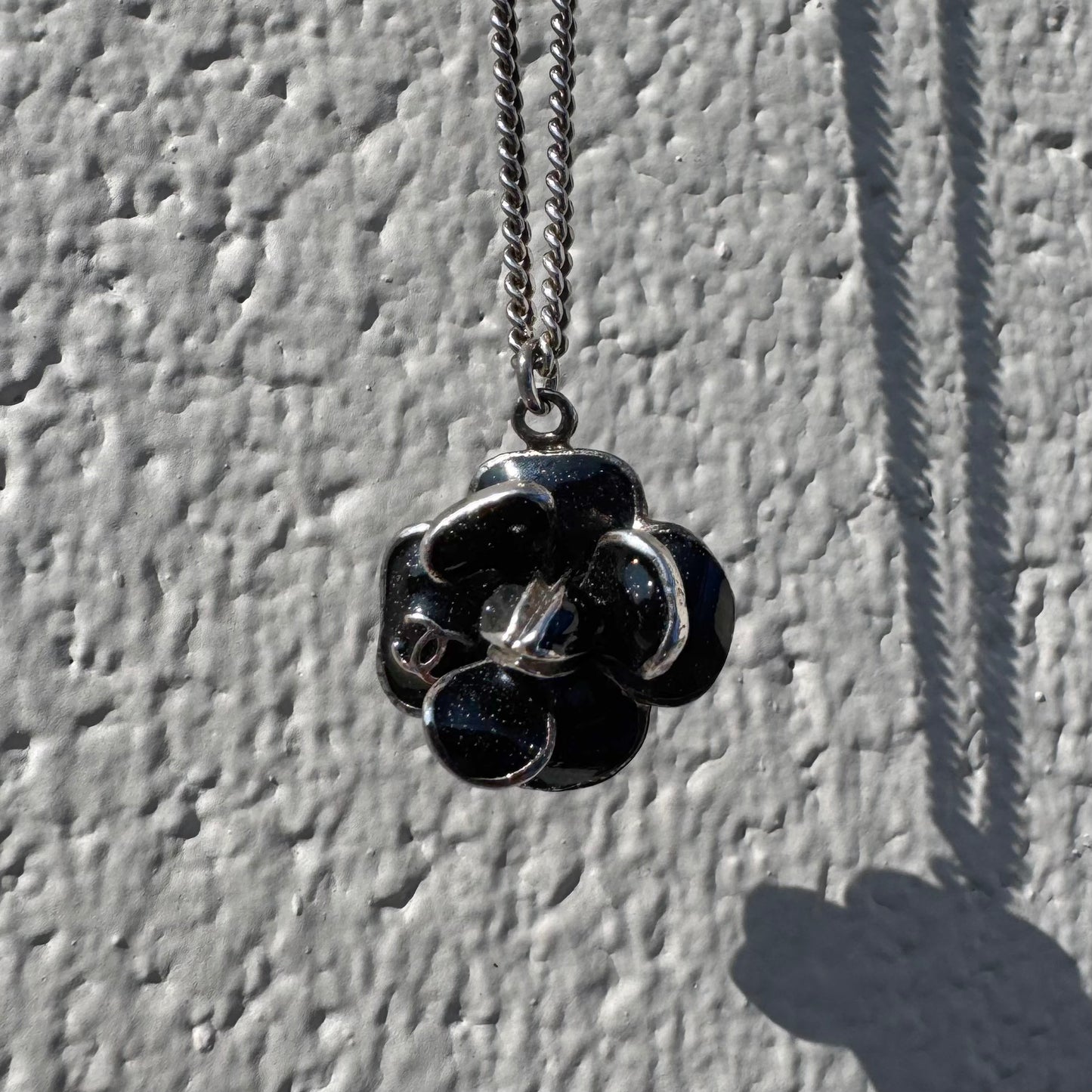 Chanel Black Resin Camellia Necklace