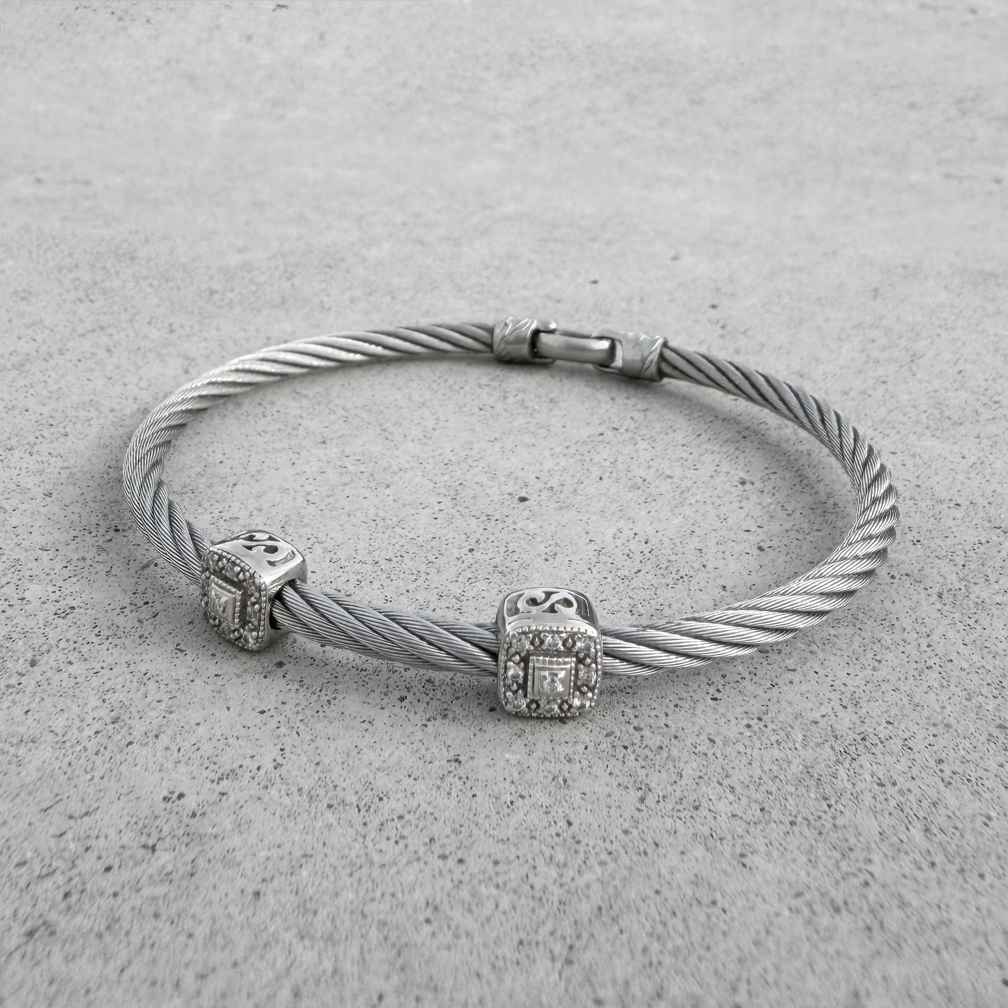 Alor Two White Gold Station Diamond Cable Bracelet