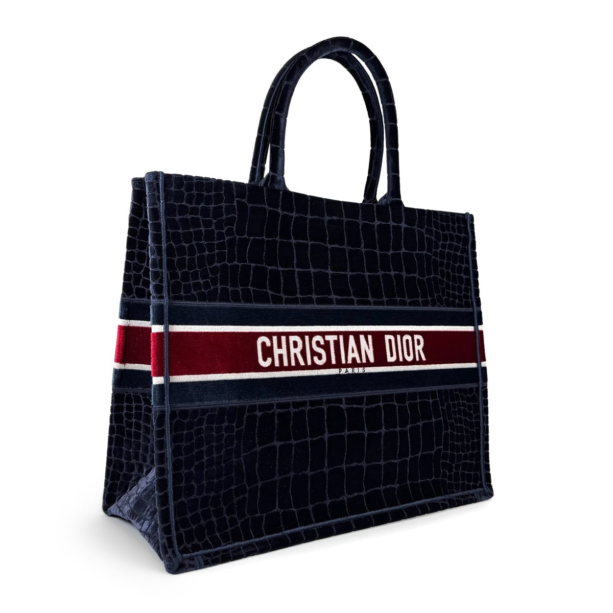 Christian Dior Velvet Croc-Embossed Book Tote Bag