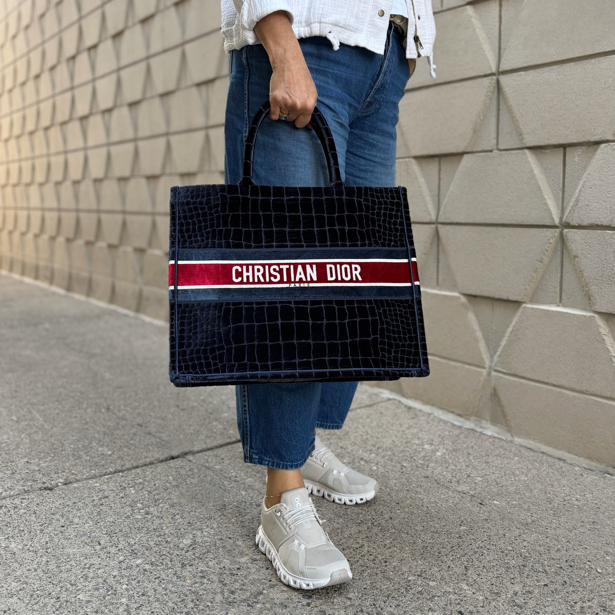 Christian Dior Velvet Croc-Embossed Book Tote Bag