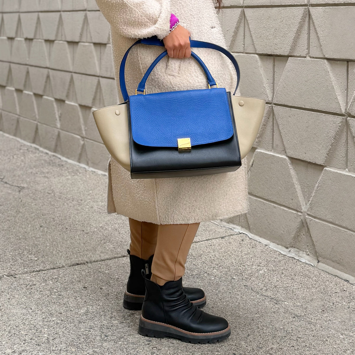 Celine Tricolor Leather Medium Trapeze Bag