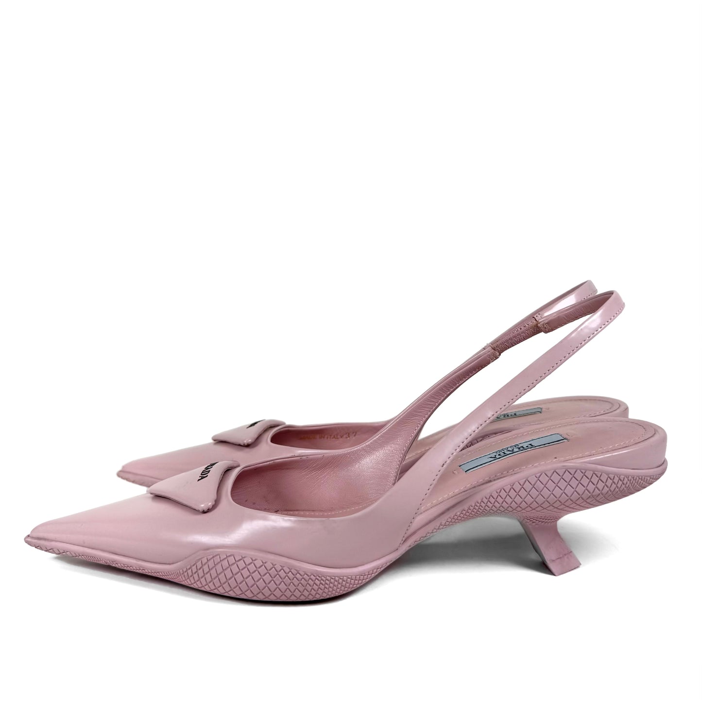 Prada Logo Plaque Pointed Toe Slingback Pumps