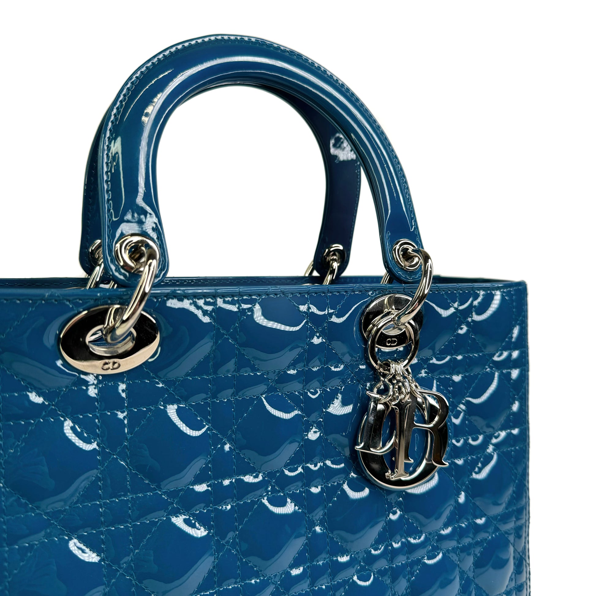 Lady dior sales blue patent bag