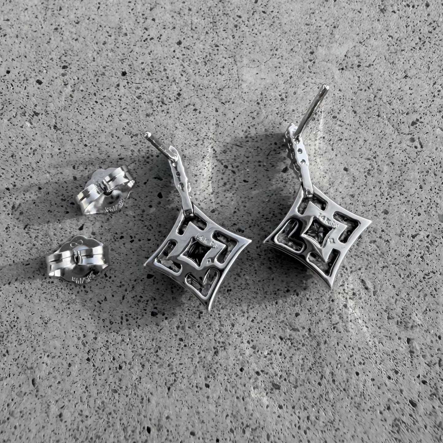 Estate Drop Dangle Diamond Stud Earrings