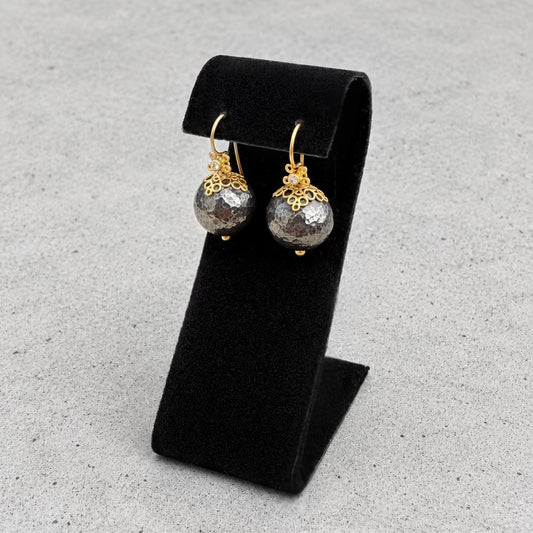 24K Yellow Gold & Sterling Silver Diamond Drop Earrings