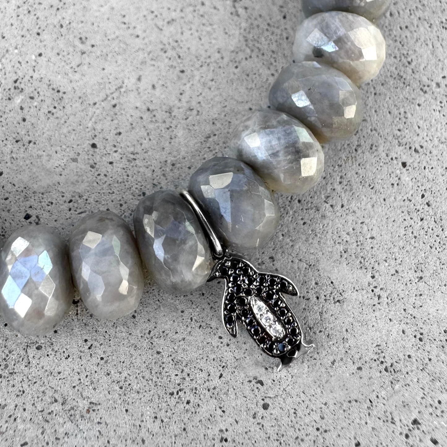 Sydney Evan Penguin Charm Grey Moonstone Bracelet