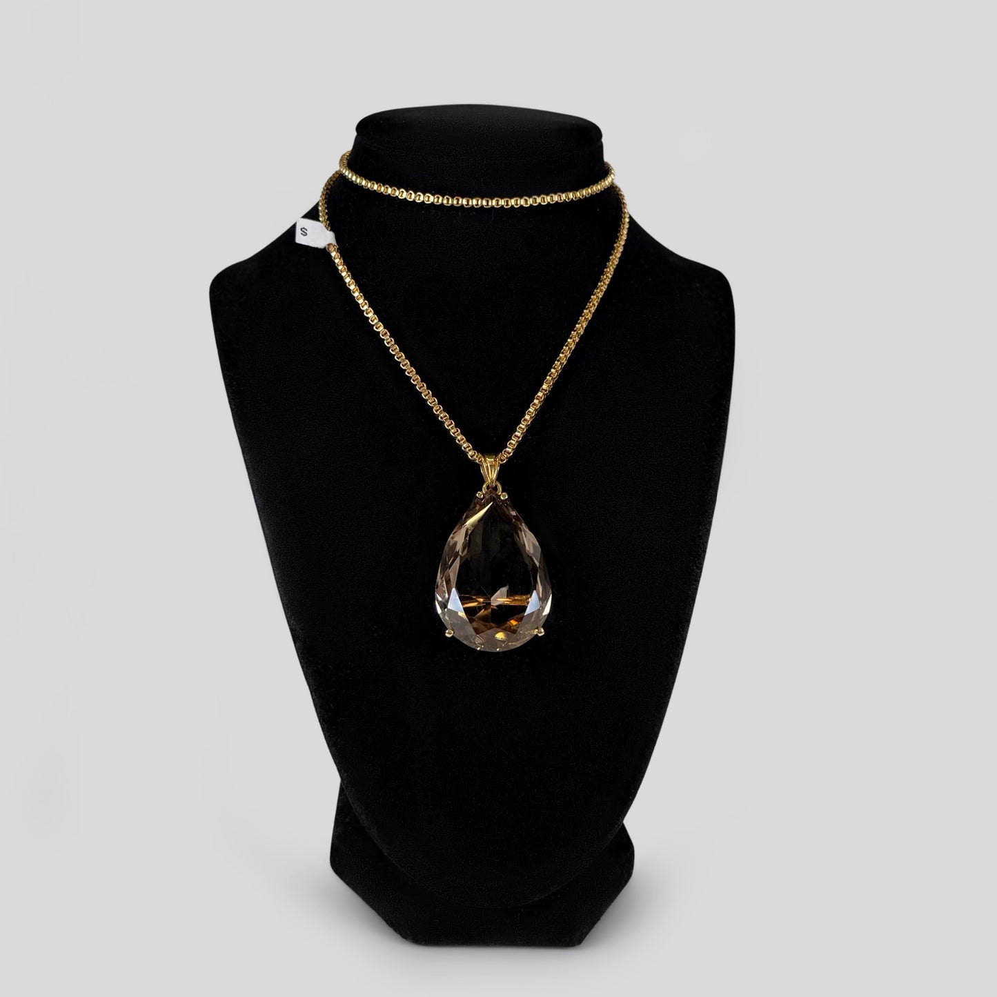Estate Solitaire Smoky Quartz Gold Necklace