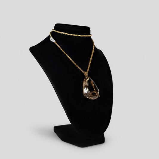 Estate Solitaire Smoky Quartz Gold Necklace
