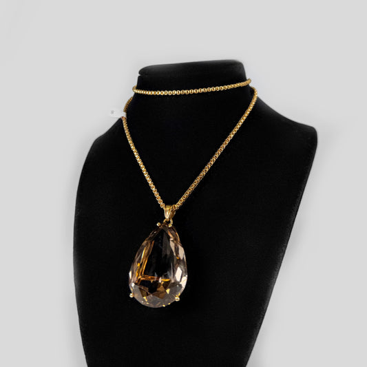 Estate Solitaire Smoky Quartz Gold Necklace