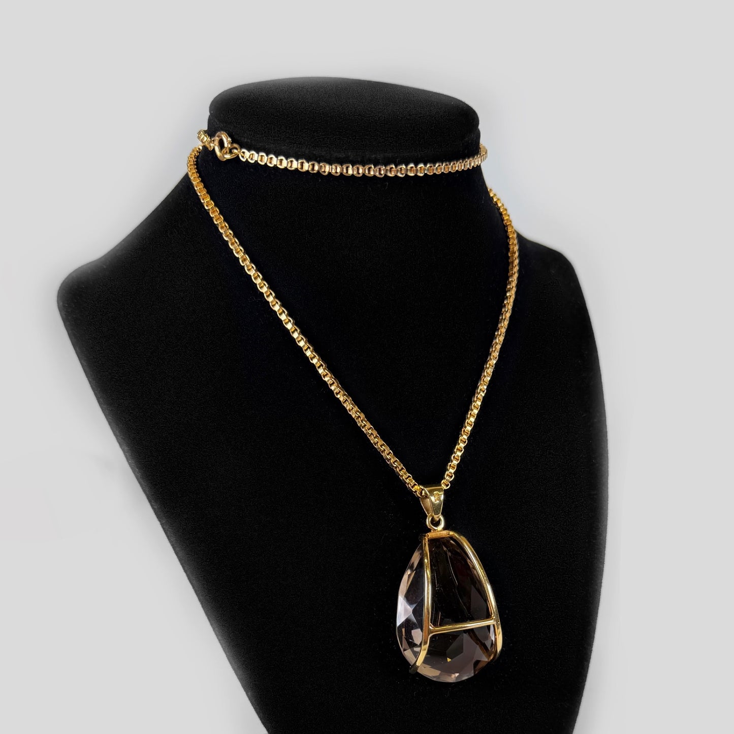 Estate Solitaire Smoky Quartz Gold Necklace