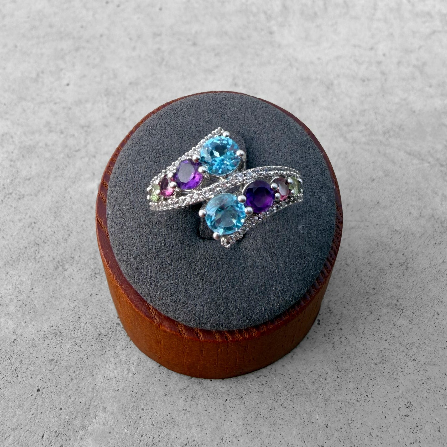 Custom Blue Topaz Amethyst Tourmaline Peridot White Topaz Ring