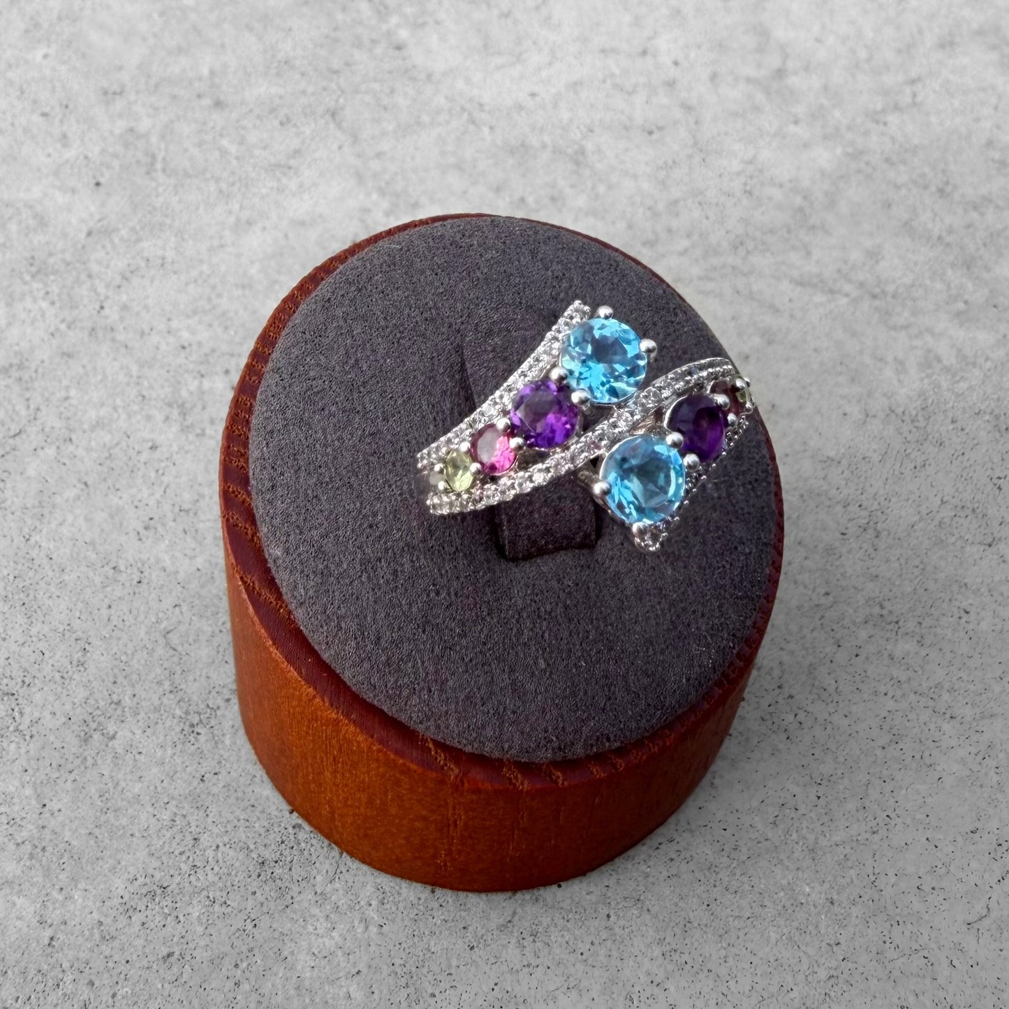 Custom Blue Topaz Amethyst Tourmaline Peridot White Topaz Ring