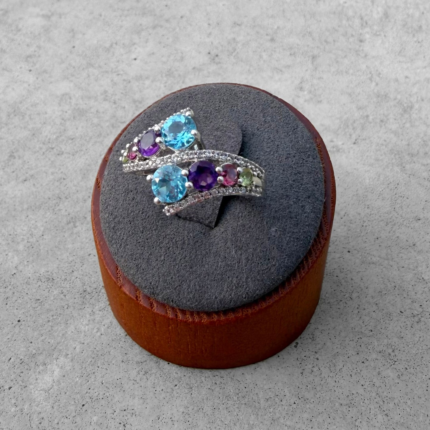 Custom Blue Topaz Amethyst Tourmaline Peridot White Topaz Ring