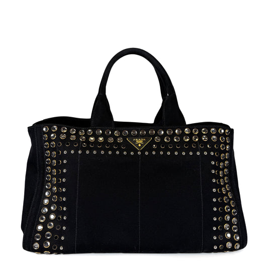 Prada Bijoux Canapa Studded Tote Bag