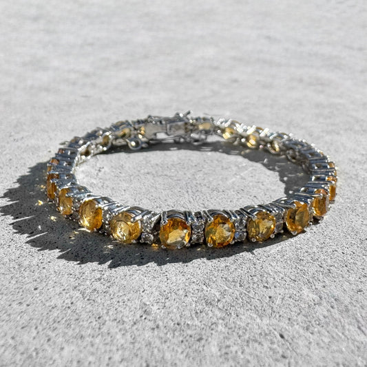 Custom Citrine White Topaz Sterling Silver Tennis Bracelet