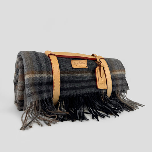Louis Vuitton Cashmere Merinos Wool Plaid Logo Blanket